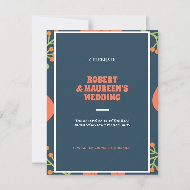 Carte Réception de mariage florale personnalisée (Devant)