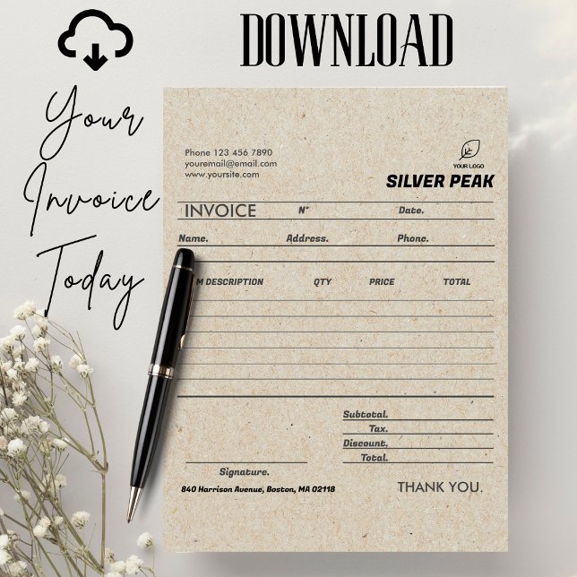 Carte Réception de vente de facture Grey Kraft Petite en (invoice sales receipt small business modern minimalist client invoice logo service invoice, digital )