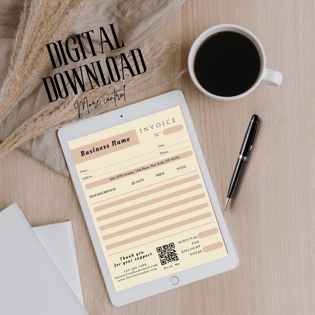 Carte Réception de vente de la facture de crème rose Pet (service invoice no logobusiness servicesqr codescan to paypaid invoice form)