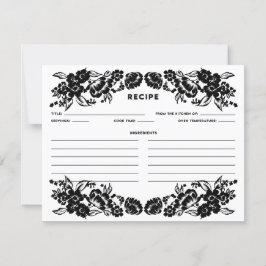 Carte Recette Accent Floral moderne noir et blanc