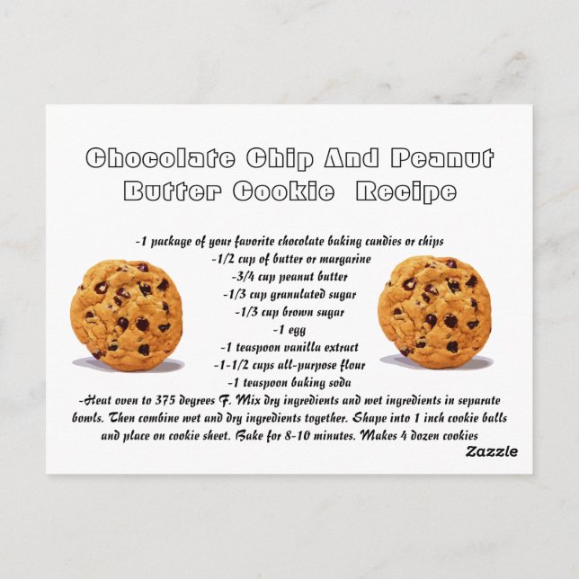 Carte Recette Chocolat Chip Arachide Beurre Cookie (Dos)
