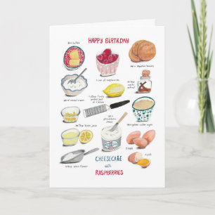 Carte Recette de cheesecake d'anniversaire rouge et jaun