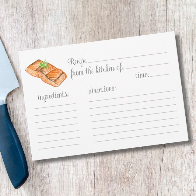 Carte Recette de saumon grillé à l'aquarelle (Créateur téléchargé)
