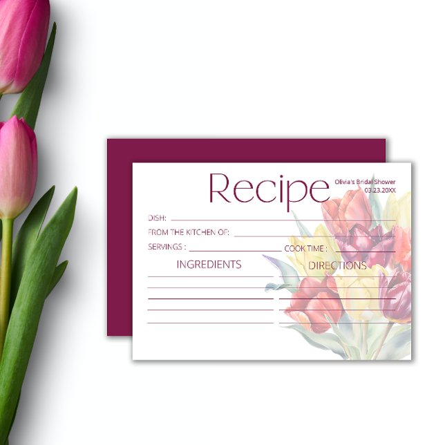 Carte Recette de tulipes jaune rouge printemps (Créateur téléchargé)