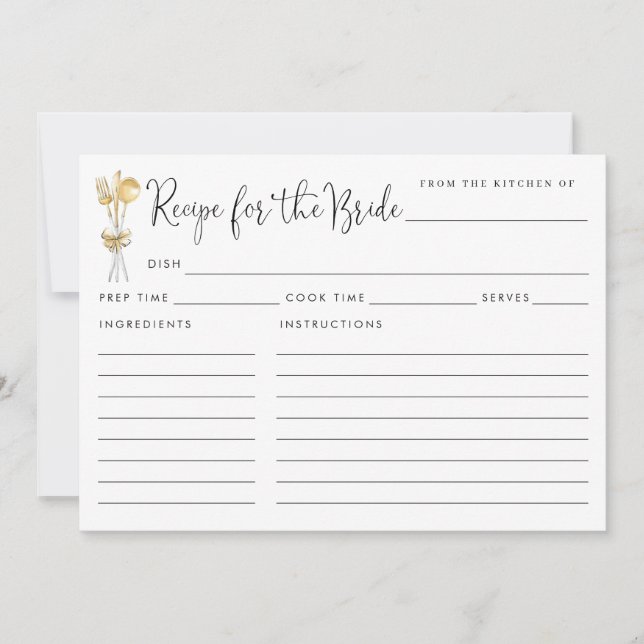 Carte Recette élégante pour les ustensiles de mariée Rub (Devant)