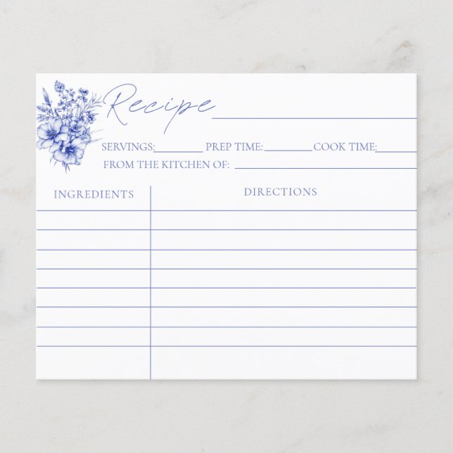 Carte Recette Fête des mariées Bleue (Devant)