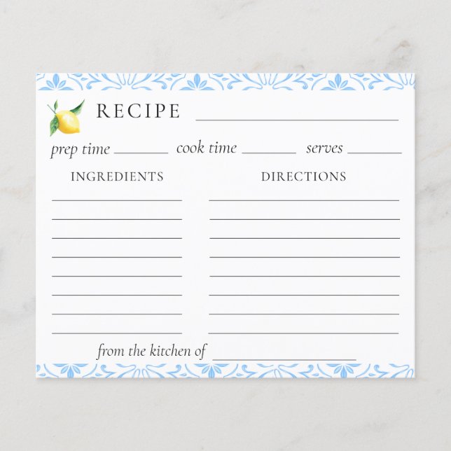 Carte Recette Fête des mariées Citron Carrelage Mé (Devant)