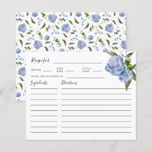 Carte Recette Fête des mariées Florale Bleue