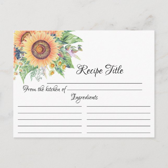 Carte Recette Fête des mariées Jardin de tournesol (Devant)
