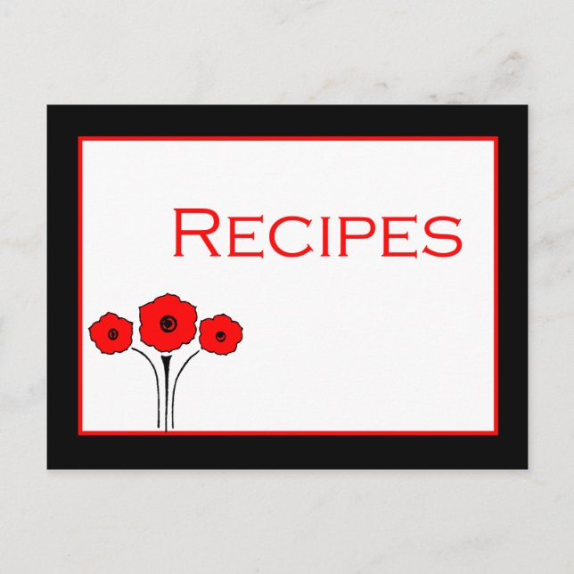 Carte Recette Floral Rouge Noir Blanc Recette (Devant)