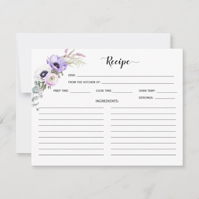 Carte Recette florale violette Lavande blanche Aquarelle (Devant)