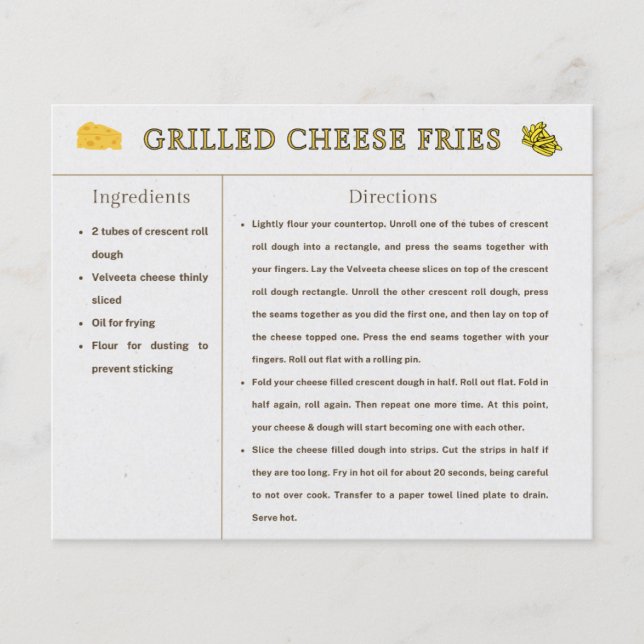 Carte Recette Fromage Grillé Fries Thanksgiving Fo (Devant)
