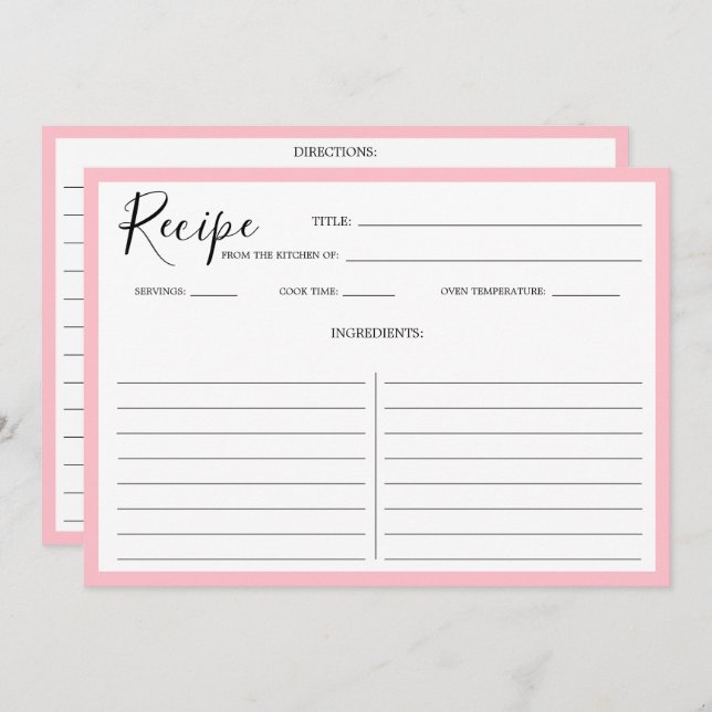 Carte Recette moderne simple rose (Devant / Derrière)