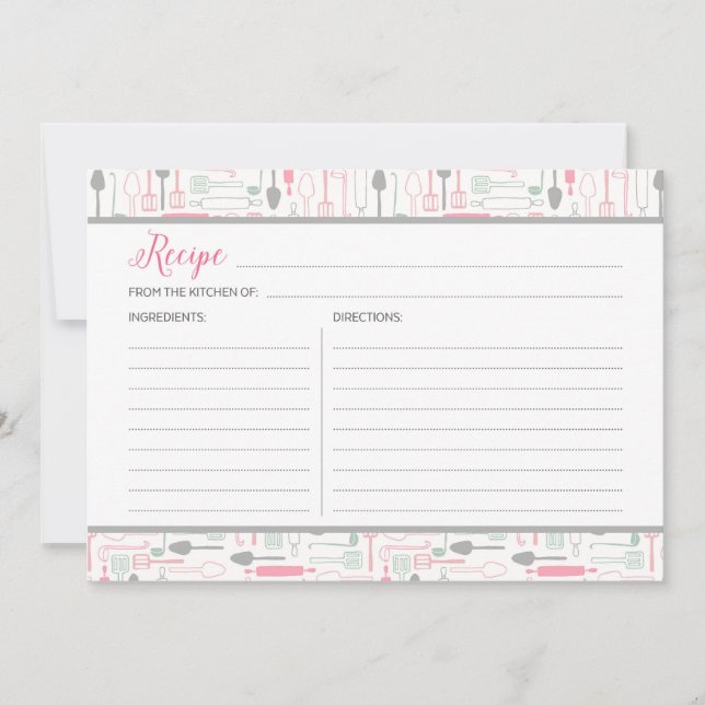 Carte Recette Outils cuisine rose et gris (Devant)
