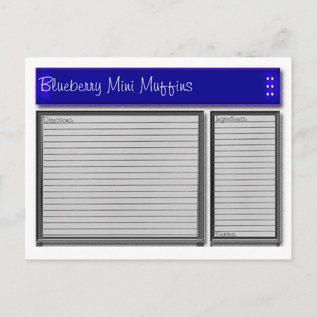 Carte Recette personnalisée Accents bleus (Devant)