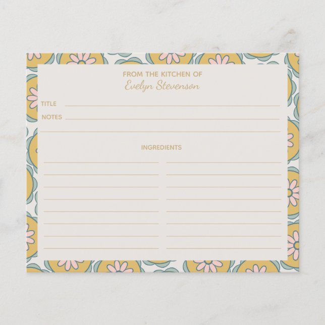 Carte Recette personnalisée Retro Boho Mandala (Devant)