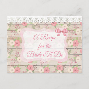 Carte Recette rose et bronzée en bois et fleurs ru