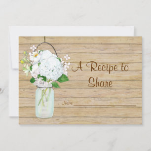 Carte Recette rustique pays Mason Jar Blue Hydrangea