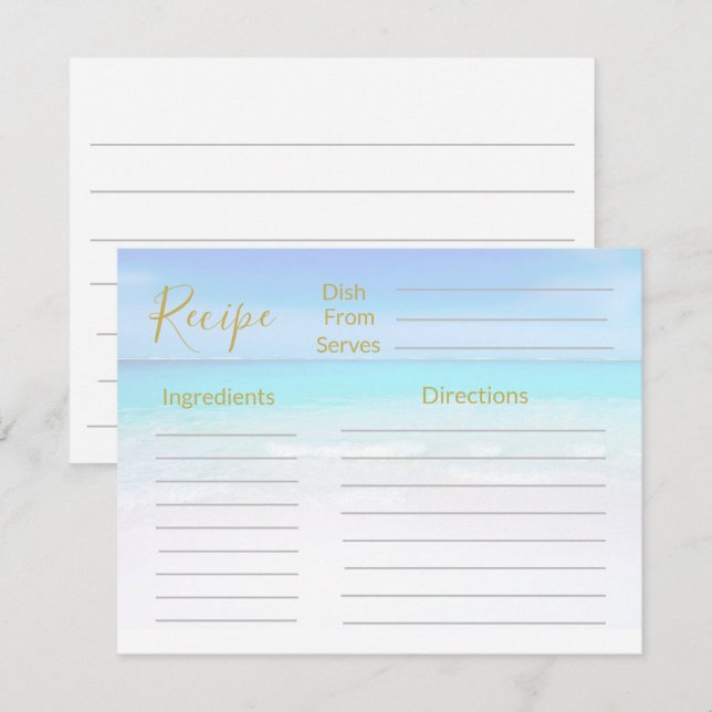 Carte Recette Scène de la plage océan Bleu marine  (Devant / Derrière)