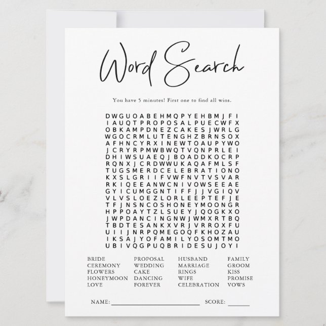 Carte Recherche Word | Jeu de Fête des mariées (Devant)