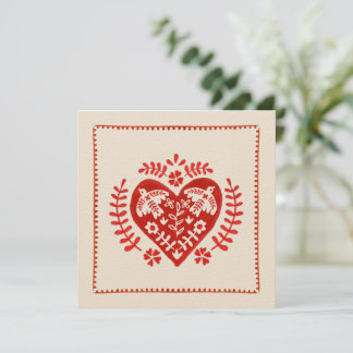 Carte Red and Ivory Folk Art Heart Valentine's Day Card