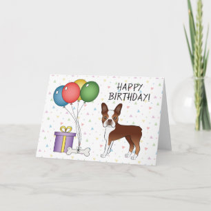 Carte Red And White Boston Terrier Dog Joyeux Anniversai