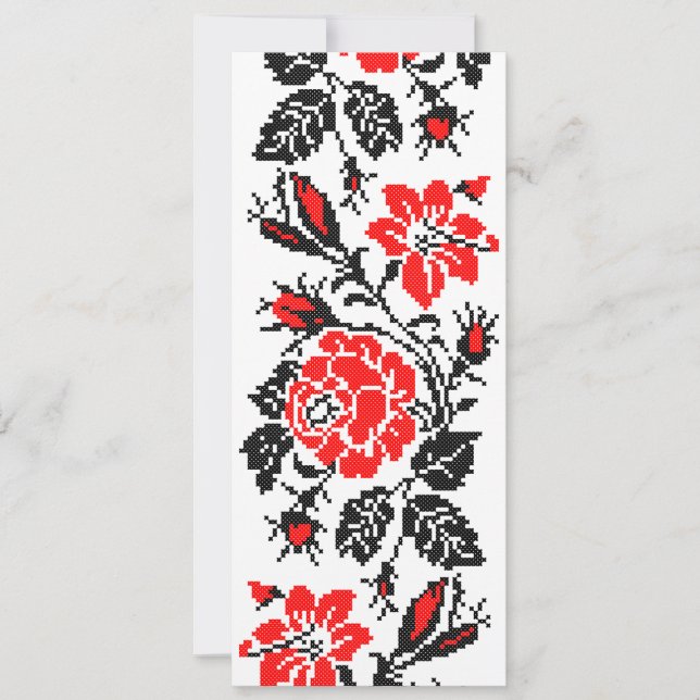 Carte Red & Black Rose cross-stitch Russian Pattern (Devant)