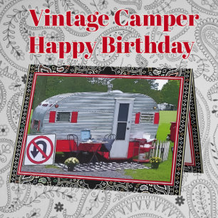 Carte Red Black Vintage Camper Trailer Joyeux Anniversai