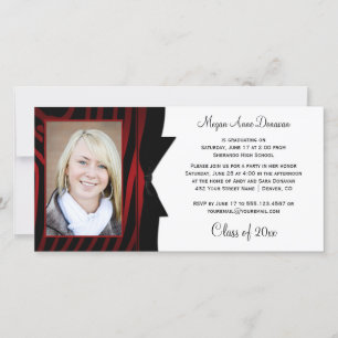 Carte Red Black Zebra Print Photo Graduation Party