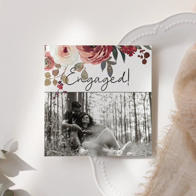 Carte Red Blush Floral Roses Ajouter Fiançailles photo (Créateur téléchargé)