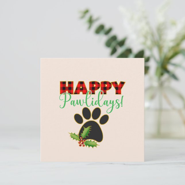 Carte Red Buffalo Plaid Empreinte de patte Christmas (Debout devant)