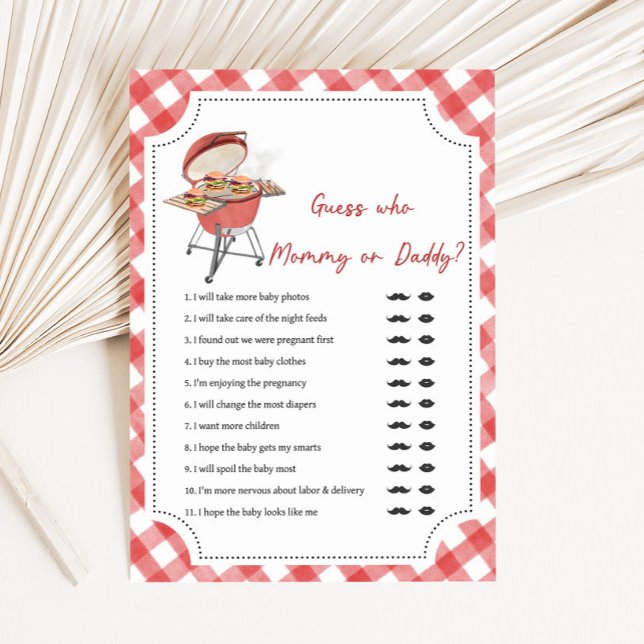 Carte Red Burger BBQ Baby Shower Guess Who Game (Burger BBQ Baby Shower Game)