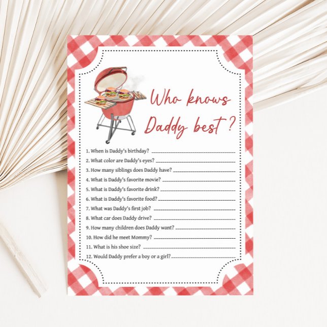 Carte Red Burger BBQ Baby Shower Who Knows Daddy Game (Burger BBQ Baby Shower Game)