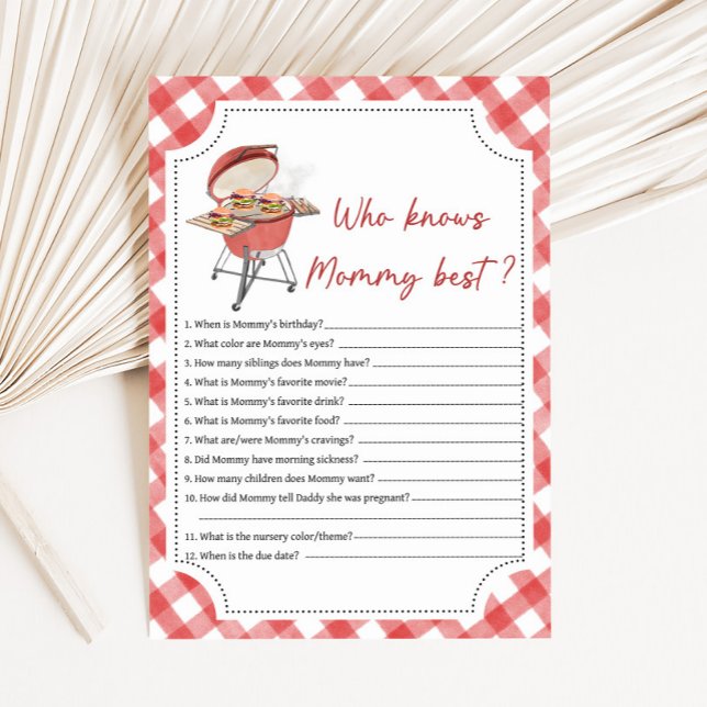 Carte Red Burger BBQ Baby Shower Who Knows Mommy Game (Burger BBQ Baby Shower Game)