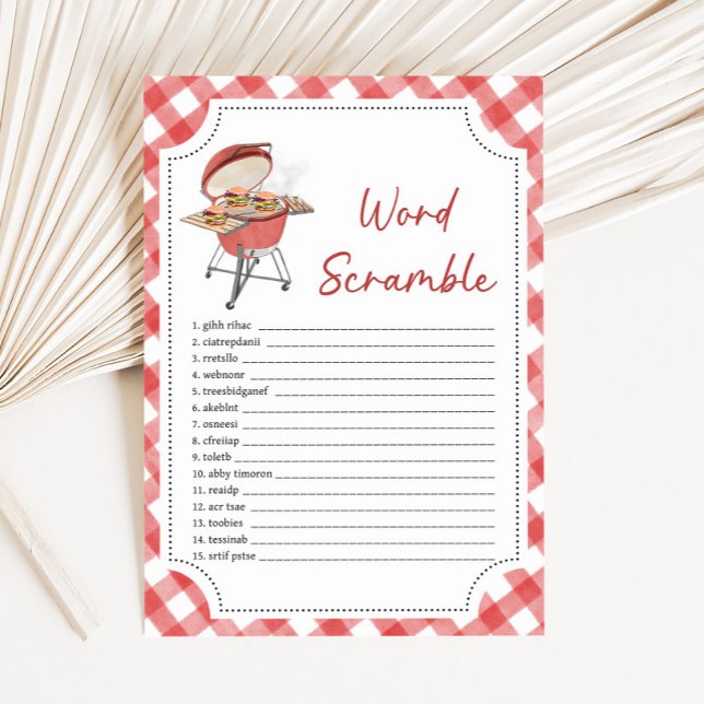 Carte Red Burger BBQ Baby Shower Word Scramble Game (Burger BBQ Baby Shower Game)