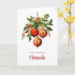 Carte Red Christmas Baubles avec Holly Festive