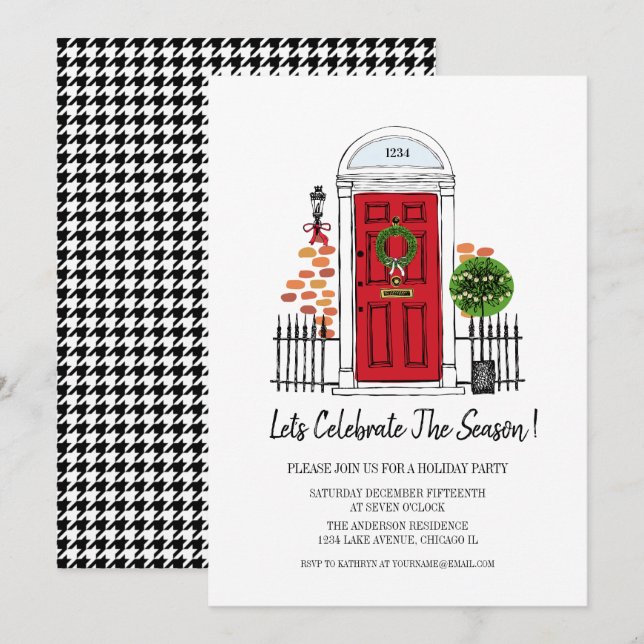 Carte Red Christmas Door Fête (Devant / Derrière)
