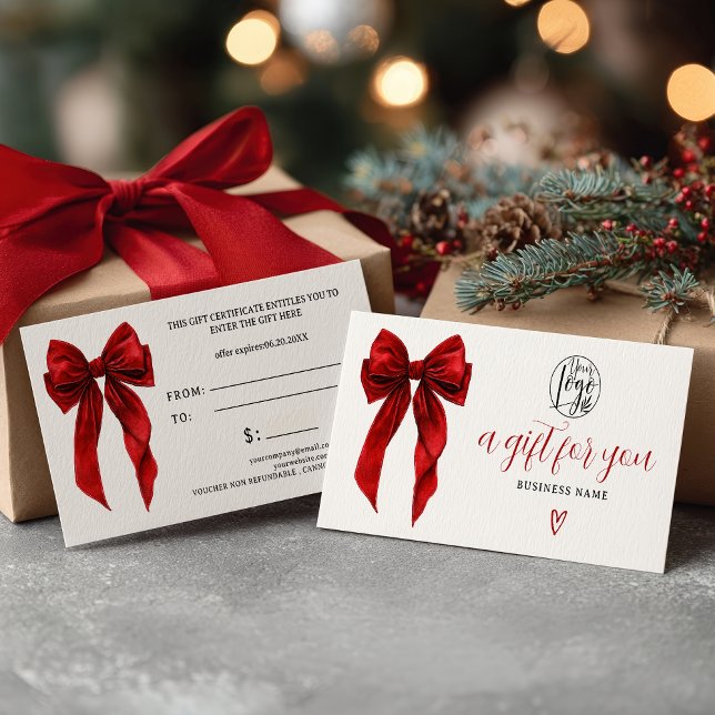 Carte Red Coquette Bow Christmas logo gift certificate (Red Coquette Bow Christmas logo gift certificate)