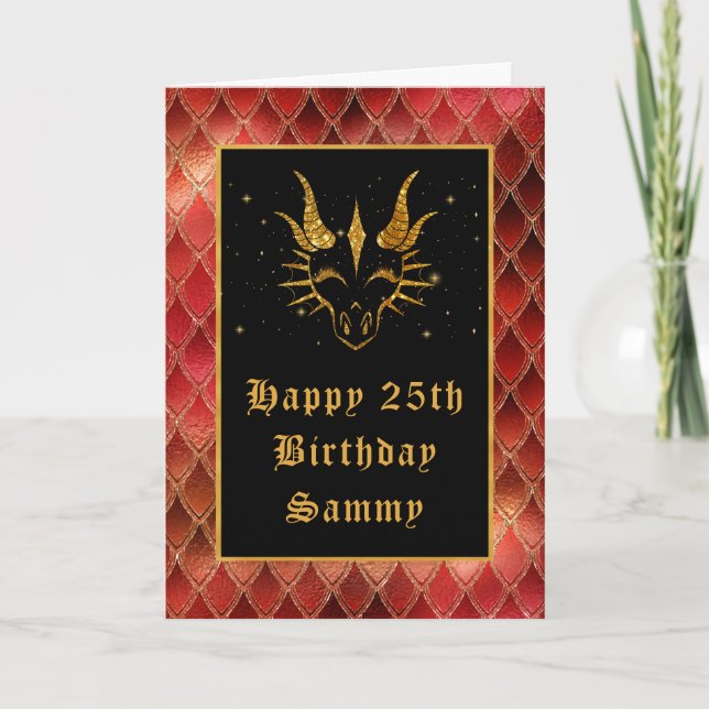 Carte Red Dragon Scales Faux Parties scintillant Joyeux  (Devant)