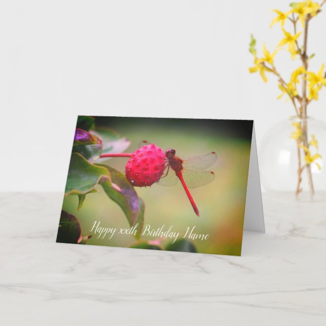 Carte Red Dragonfly Nature Personnalisée Anniversaire (Fleur jaune)