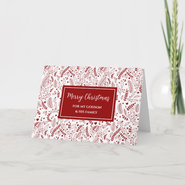 Carte Red Floral Godson & Family Joyeux Noël (Devant)