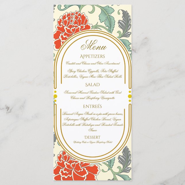 Carte Red Florals with Green Leaves (Devant)