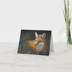 Carte Red Fox in Grass Wildlife Art Note Card