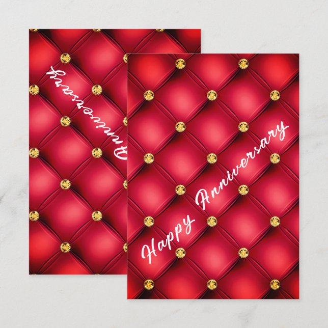 Carte Red Gold Diamond Tufted Happy Anniversaire (Devant / Derrière)