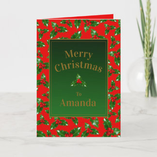 Carte Red Gold Green Holly Berry Motif - Personnalisé