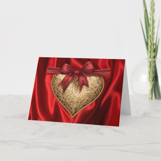 Carte Red Gold Lace Heart Valentine's Day Heart Card (Devant)
