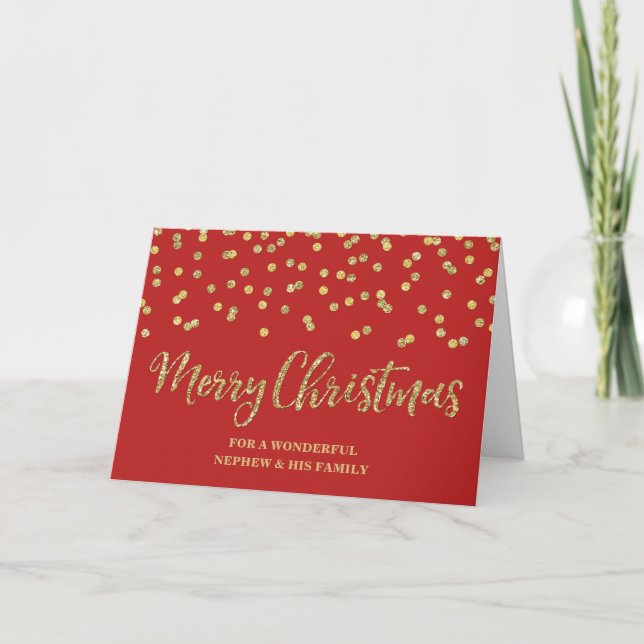 Carte Red Gold Nephew & Family Joyeux Noël (Devant)