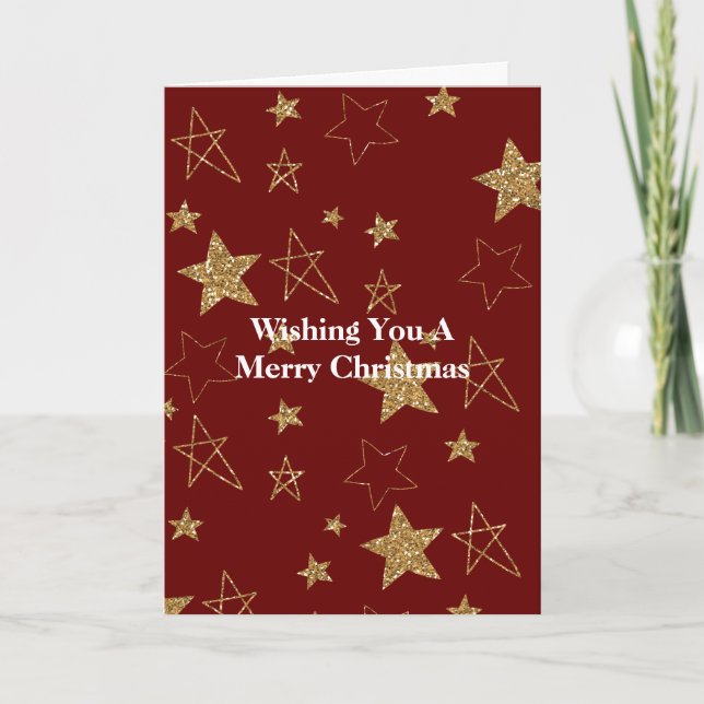 Carte Red Gold Parties scintillant Stars Noël (Devant)
