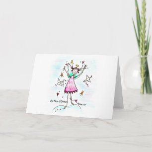 Carte Red Gown Angel apportant des coeurs avec des colom