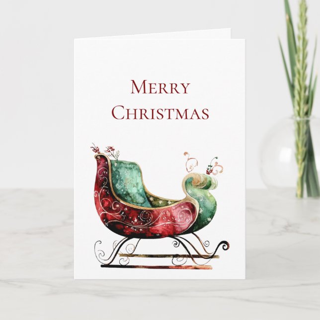 Carte Red Green Christmas Sleigh (Devant)